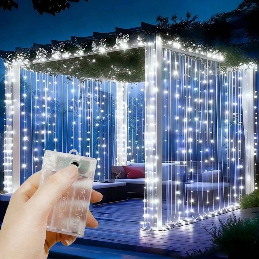 1pack Christmas Garland Festoon LED Curtain String Lights Battery Powered 8 Mode Lighting Wedding Fairy Light Halloween Christmas Decoration For Home Bedroom Garden