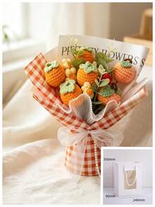 Hand‑Crochet Fruit Bouquet, Artificial Knitted Strawberry Peach Orange Lemon Flower Bouquet, Handmade Woven Decorative Flower Gift For Birthday Festival Home Decor - Multicolor - View 6