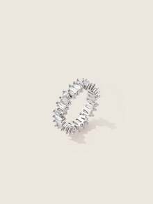 Valisandre Cubic Zirconia Decor Ring For Women For Party Banquet Wedding - Silver - View 1