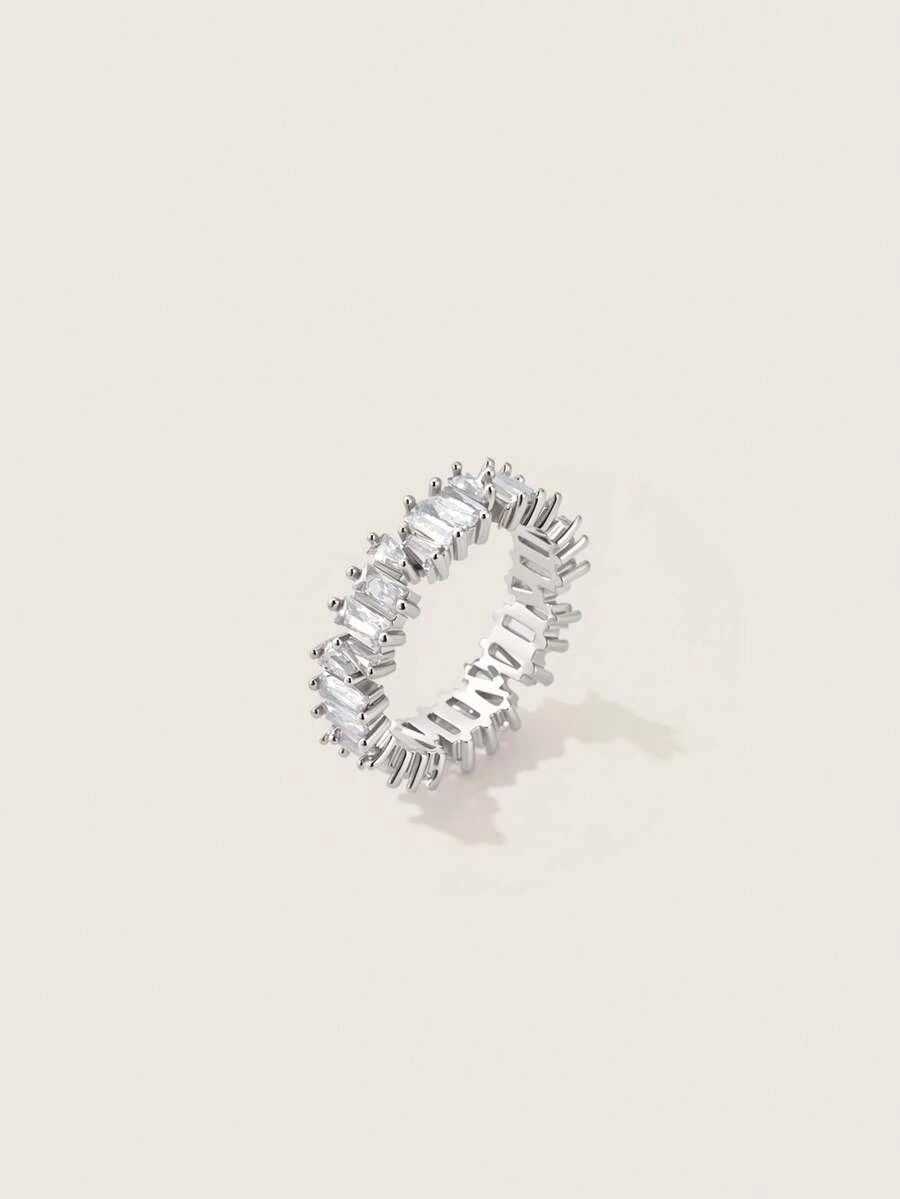 Valisandre Cubic Zirconia Decor Ring For Women For Party Banquet Wedding - Silver - View 1
