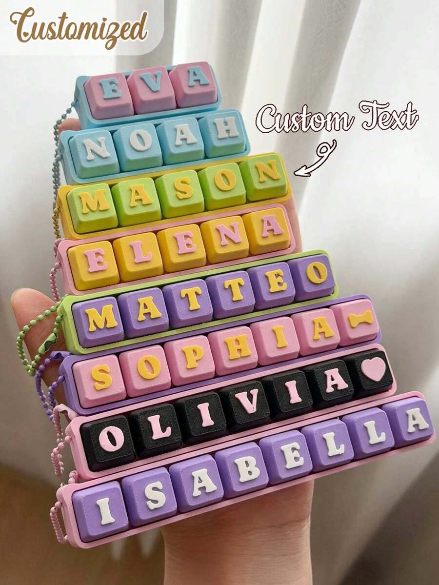 Custom Letter Keyboard Keychain Personalized Name Bag Charm Macaron Color Key Ring Wrist Strap - Multicolor - View 1