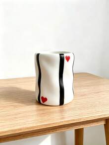 1pc Cute Heart Striped Kitchen Utensil Holder, Large Capacity Countertop Organizer, Suitable For Spatulas, Spoons And Cooking Tools, Wavy Storage Bucket, Modern Kitchen Decor, Housewarming Gift, Red/Blue/Black Optional - Heart Ripple - View 8