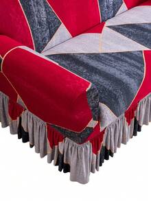 1pc Tropical Southeast Asian Style Ruffle Lace Trim Geometric Pattern Printed Living Room Stretch Spandex Sofa Cover Protector For Chaise Lounge Combination L-Shaped Sofa Cushion Full Cover 1/2/3/4 Seater - Multicolor - View 6