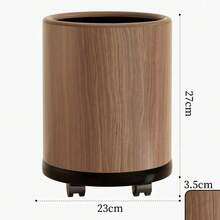 1pc Modern Retro Faux Wood Grain Round Double Layer Hidden Trash Can, Black Non-Slip Base, Bagless Design, Large Capacity, Suitable For Living Room, Bedroom, Nightstand, Bathroom, Office, Hotel And Home Decor, Japanese Minimalist Fashion Room Aesthetic Decoration, Thickened Anti-Drop Waste Paper And Miscellaneous Storage Bin, Bathroom Toilet Paper Basket - View 9