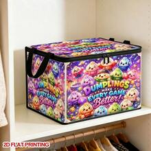 1pc Foldable Zipper Storage Bin With Handles, 2D Flat Printing Cute Gaming Cartoon Dumplings Print Large Capacity Dust‑Proof Fabric Storage Box For Bedroom Closet Toys Clothes Organizer - 1 Unit - View 8