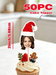 Personalized Photo Cupcake Toppers With Santa Hat, Customized Face Cake Toppers, Fun Christmas Cupcake Decorations, Suitable For Christmas Parties, Cakes, Muffins, Donuts, Home Celebrations And Christmas Gifts - Christmas Edition - View 14