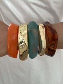 3/1pc Vintage Casual Geometric Tie Dye Thick Acrylic Bracelet Set, Unique Personalized, Suitable For Women's Daily Wear - Multicolor - View 5