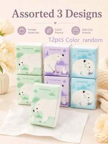 24 Packs Cute Cartoon Print Facial Tissue Set, Mini Pocket Tissues, Wedding Favor Tear Wipes, Bride & Groom Birthday Party Soft Makeup Protection Towels (Random Color) - Thickened Version - View 14
