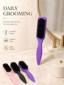 1pc Multi-Color Unisex Boar Bristle Smoothing Back Comb, Beard Brush, Frizz-Smoothing Edge Control Comb, Volumizing Wooden Handle Comb, Detangling Comb, Hairline Control Comb, Slip-Away Comb, Plastic Hair Comb, Create Smooth Ponytail And Bun - With Wide Tail Back Comb And Detangling Comb, Convenient For Parting, Styling, Polishing And Smoothing Hair, Create Smooth Frizz-Free Hairstyle - Multicolor - View 11