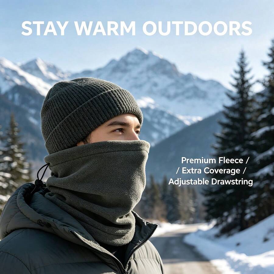 1 buah Unisex 3-in-1 Penghangat Leher Fleece, Penutup Leher, Masker Wajah Hangat Tahan Angin Musim Dingin, Topi Rajut, Cocok untuk Aktivitas Luar Ruangan seperti Ski, Bersepeda, Masker Wajah Multifungsi Tahan Angin - Hijau - View 1