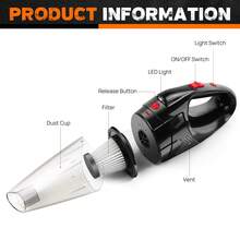 Vandise Handheld Vacuum Cleaner 12V, 9500Pa Strong Suction, Cordless 3-In-1 With HEPA Filter & LED Light, USB Charging, Car & Home Mini Vac Kit For Pet Hair, RV, And Small Gadgets - Cordless - View 11