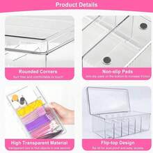 1pc Transparent Eyelash Extension Tool Kit Storage Box, Eyelash Tool Organizer Box, Dust-Proof With Lid, Makeup Storage Box, For Eyelash Supplies, Makeup Storage, Cotton Swabs, Eyelash Brushes, Desktop Storage And Vanity - Multicolor - View 10