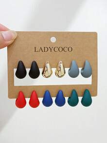 LADYCOCO 6對時尚優雅獨特多色水滴耳環套組，適合女性日常穿搭、約會、派對、日常搭配 - 彩色 - 查看 1