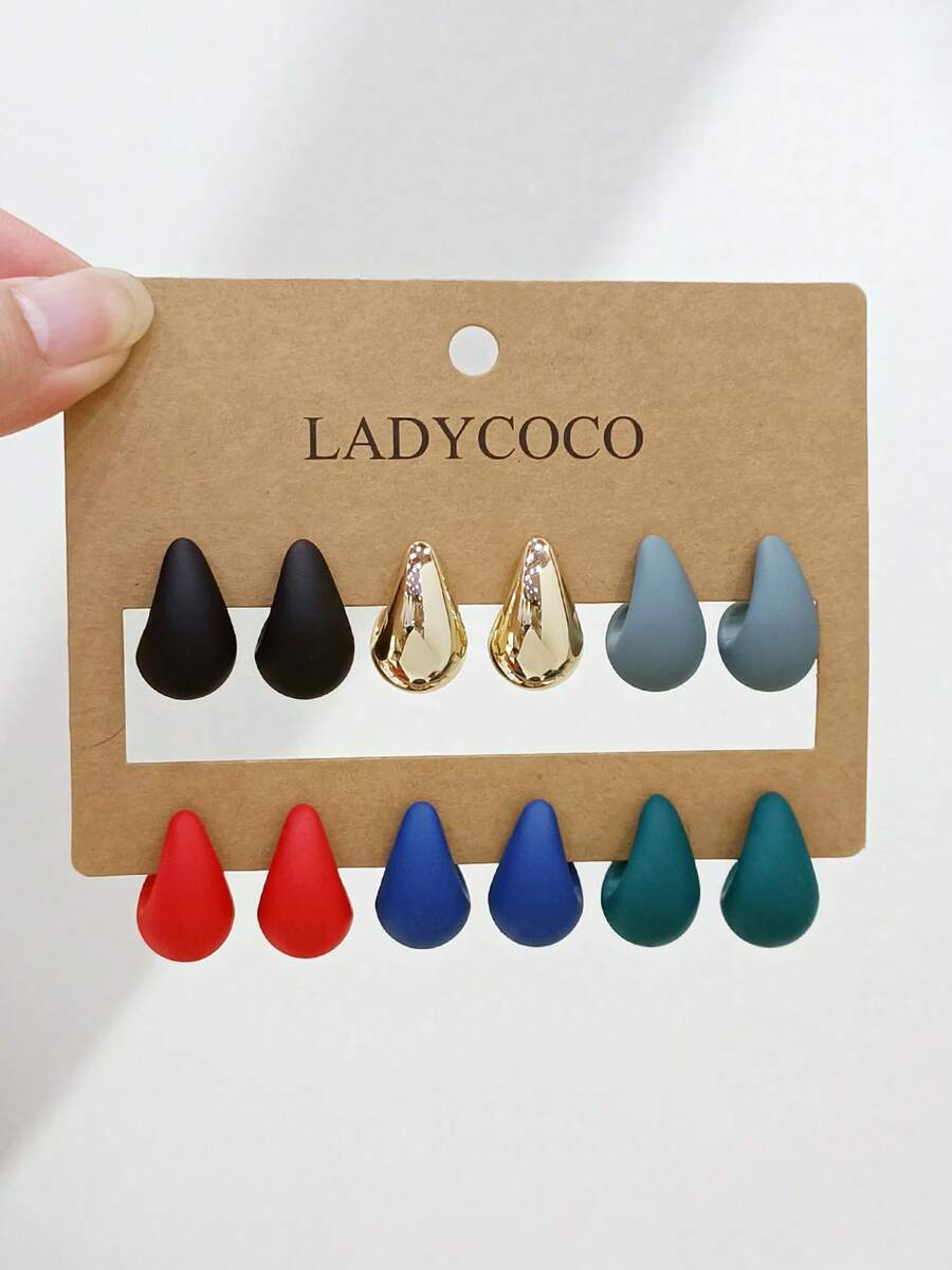 LADYCOCO 6對時尚優雅獨特多色水滴耳環套組，適合女性日常穿搭、約會、派對、日常搭配 - 彩色 - 查看 1