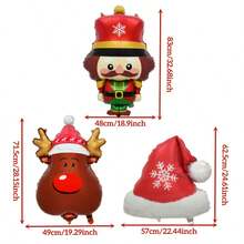 6 Pcs Christmas Foil Balloon Set, 2 Reindeer + 2 Santa Hat + 2 Nutcracker, Xmas Party Decor, Home Indoor Outdoor Yard Celebration, Photo Booth Props - View 3