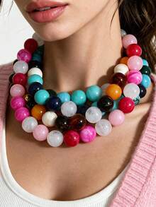 NAIZHU 1/4 buah Kalung Manik-Manik Besar Gaya Bohemian untuk Wanita, Cocok untuk Pemakaian Sehari-hari, Liburan, dan Hadiah - MultiWarna - View 1