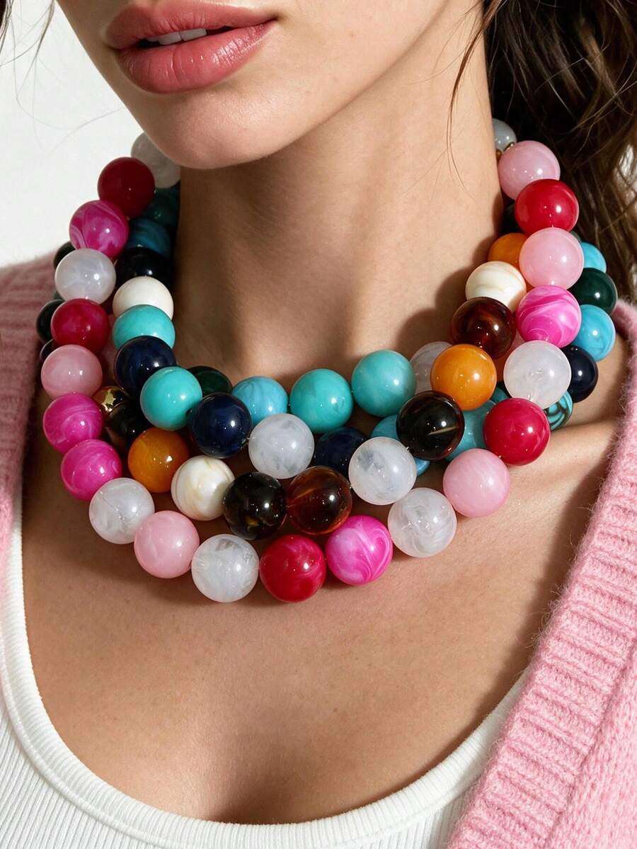 NAIZHU 1/4 buah Kalung Manik-Manik Besar Gaya Bohemian untuk Wanita, Cocok untuk Pemakaian Sehari-hari, Liburan, dan Hadiah - MultiWarna - View 1