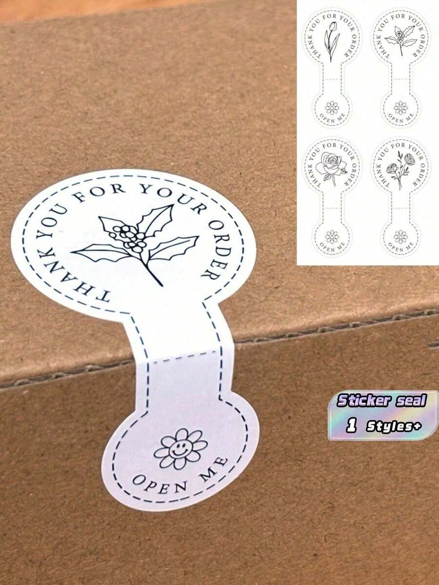 100pcs Floral Thank You Order Stickers, Plant Sealing Labels, Suitable For Small Business Packaging And Gift Wrapping - Multi-color - View 1