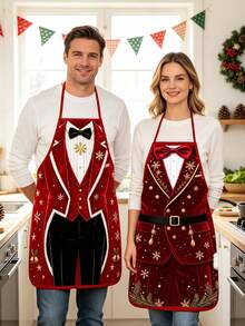 4pcs/2pcs Christmas Aprons, Unisex Couple Aprons, Christmas Kitchen Cooking Aprons, Christmas Party Decoration - Multicolor - View 9