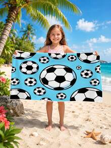 1pc Football Themed Blue Children's Beach Towel, Super Soft Microfiber Extra Large Beach Blanket, Super Absorbent Bath Towel, Suitable For Travel, Swimming Pool, Diving, Surfing, Yoga, Camping, Available In Multiple Sizes, Beach Accessory - Multicolor - View 11