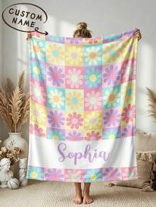 1pc Customized Name Blanket, Personalized Name Throw, Suitable For Bed, Living Room Sofa, Outdoor Beach Camping Pets, Personalized Home/Pet/Couple Bed Blanket, Personalized Christmas Gift, Home Gift, Birthday Gift, Gift For Friends, Gift For Her, Gift For Son/Daughter - Style 1 - View 1