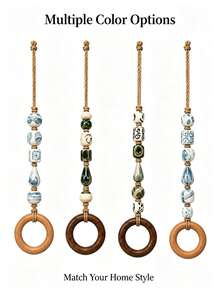 Beaded Towel Rack Bohemian Beaded Towel Rack, Hand-Woven Rope Ceramic Beads Wooden Ring Hanging Towel Rack, Vintage Wall-Mounted Hand Towel Hook, Suitable For Bathroom And Kitchen Decoration, Country Farmhouse Home Wall Decor, No-Drill Hanging Storage Accessory - Multicolor - View 9