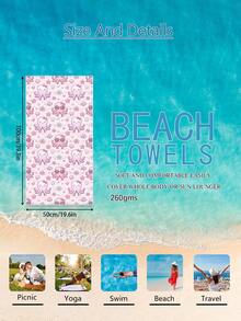 1 pieza Toalla de playa rosa con diseño de pulpo de dibujos animados, toalla de playa extra grande de microfibra súper suave, altamente absorbente, adecuada para viajes, piscina, buceo, surf, yoga, camping, disponible en varios tamaños, accesorios de playa - Multicolor - Ver 13