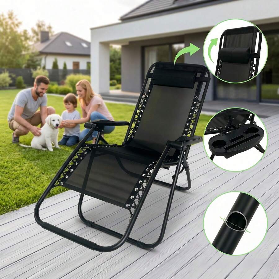 Adjustable Folding Lounge Chair, Portable Outdoor Recliner with Sturdy Frame, Foldable Sun Lounger for Beach Camping Patio Poolside Office Napping - 66 cm - Übersicht 1