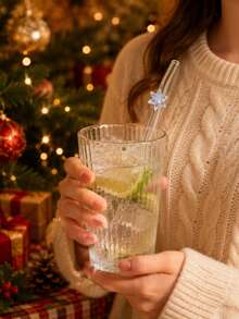 3PCS Bent Glass Straw With Shiny Snowflake Ornament, Reusable For Hot Cold Beverages Milk Tea Juice Coffee, For Party Wedding Kitchen Office, Gift For Friends Lovers, Christmas Halloween Thanksgiving Back‑To‑School - Clear - View 7