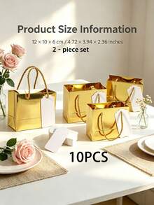 10pcs/1pc Gold Mini Gift Bags, Bulk Extra Small Paper Party Favor Boxes For Wedding, Baby Shower And Birthday Packaging Supplies, 4.7 X 3.9 X 2.3 Inches - Gold - View 23