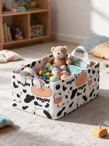 1PC Cow‑Print Fabric Storage Basket With Tall Reinforced Handles, Steel Frame Deep Closet Organizer Bin, Collapsible Storage Box For Clothes Yoga Sports Equipment, Waterproof Heavy‑Duty Storage Container For Bedroom Home Gym Living Room - Multicolor - View 6