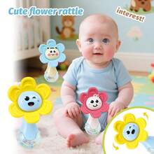 Cute Baby Flower Hand Rattle Shaker Toy, Soft Touch Petal Sensory Sound Toy With Rattle Beads, Newborn Grasp Training Early Educational Toy, Cartoon Face Design, Infant Interactive Play Toy, Perfect Baby Shower Gift For Little One - Multicolor - View 3