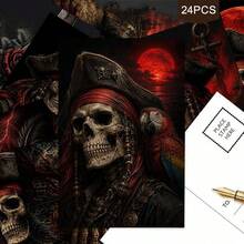 24pcs + A Red Envelope Mysterious Dark Pirate Halloween Postcards, Skeleton Captain And Red Moon Background, Printed With Happy Halloween, Suitable For Friends, Gothic Art Style - Sets - View 7