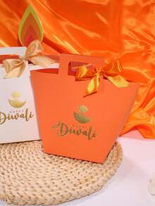 12pcs Diwali Happy Trapezoidal Paper Gift Box, Stamping Lotus Oil Lamp Print, Diwali Candy Chocolate Dim Sum Gift Box, Holiday Party Gift Box, Diwali Festival Decorative Articles - 12.5x9.5x8cm - View 2