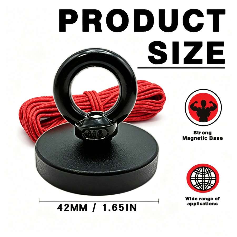Set Magnet Pancing Neodymium 42mm yang Kuat, Magnet Penyelamat Bulat dengan Tali 10m dan Klip Pelepas Cepat Pegas, Cocok untuk Deteksi Logam di Sungai dan Danau - A - View 1