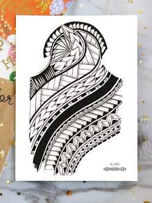 Polynesian Temporary Tattoo For Men, Bold Geometric Black Tattoo Sticker, Waterproof Long-Lasting Arm & Forearm Body Art For Gym, Beach, Festivals, Parties, Vacations & Everyday Style - Multicolor - View 5