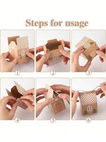 10/20pcs Christmas House Shaped Gift Boxes With Rope, Gingerbread House Paper Party Favor Boxes, Holiday Home Decor Gift Containers, Winter New Year Gifts, Christmas Tree Decorations - Christmas Kraft Paper Gift Box - View 6