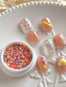 1 Box Christmas Color Style Multicolor Mixed Round Nail Glitter / 1pc Plastic Tweezers, 1 Box, Multicolor Small Round Pieces Randomly Mixed, Including Red, Pink, Yellow, Blue, Green, Purple And Other Vibrant Colors, Fresh And Full Colors, Exquisite And Versatile Nail Decoration, Same Style As Nail Salon Accessories, Energetic Style Nail DIY Creative Materials - Multicolor - View 1