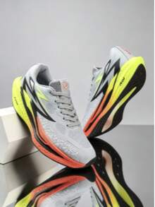 Men's Mesh Running Sports Shoes, Gradient Thick Cushioning Sole Anti-Slip Outdoor Athletic Shoes - Grey - View 3