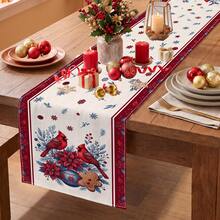 1pc Christmas Bird, Poinsettia, Snowflake, Gingerbread Man Print Table Runner, Suitable For Holiday, Party, Dinner, Restaurant Table Decoration, Home Autumn/Winter Christmas Decor - Multicolor - View 5