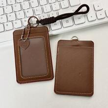 Ins Heart Double Layer Leather Card Holder, ID Badge Holder, Tesla Access Card, Campus, Fan, Bus, Meal Card, Photo, Work Badge, Card Sleeve, Card Film, Protective Case - A - View 4