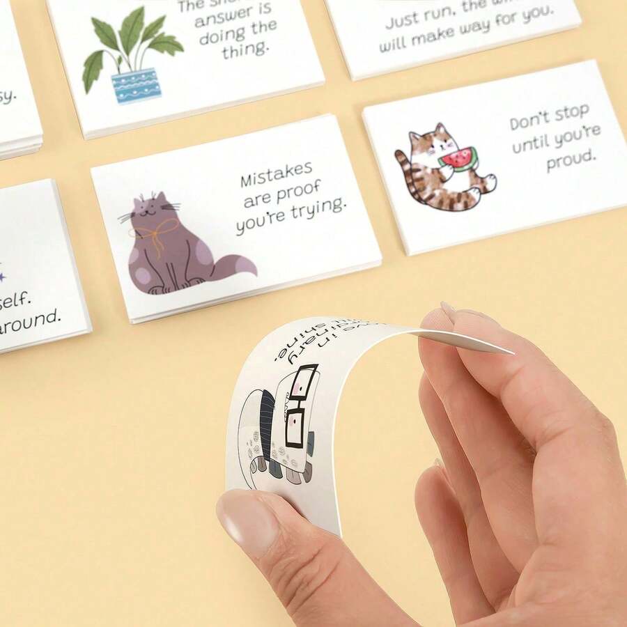 90Pcs Positive Affirmation Cards Cute Cartoon Inspirational Quote Cards Motivational Encouragement Cards For Daily Reflection Self‑Care Desk Decor Gift - Multicolor - View 1
