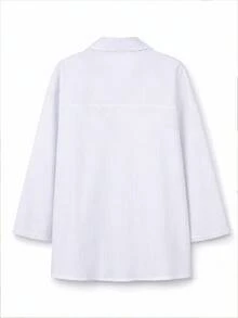 Plus Size Women's Casual Loose Long Sleeve Solid Color Striped Shirt - Black and White - View 3