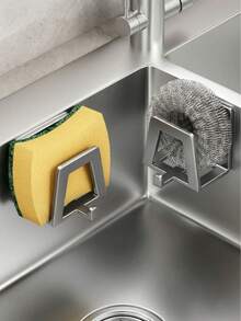 No-Drill Self-Adhesive Sponge Drain Rack With Bottom Multi-Function Hooks, Wall-Mounted Stainless Steel Sink Organizer For Summer Kitchen Countertop - Multicolor - View 8