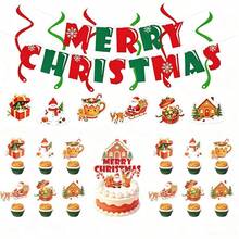 Christmas Letter Banner Snowman Spiral Hanging Decor Reindeer Colorful Flag Background Party Decoration Supplies - View 2