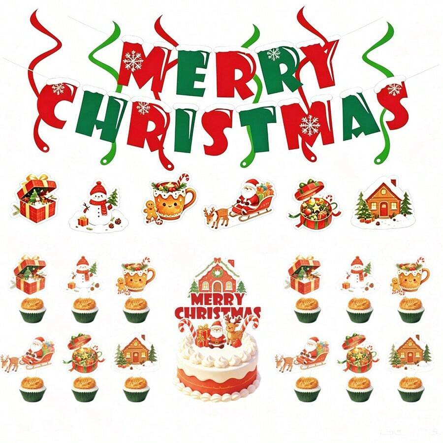 Christmas Letter Banner Snowman Spiral Hanging Decor Reindeer Colorful Flag Background Party Decoration Supplies