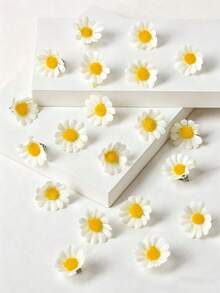 10/2pcs Daisy Invisible Hair Clips, Small White Floral Braided Hair Ring, Wedding Bridal Hair Accessories, Summer Beach Vacation Decoration - White - View 7