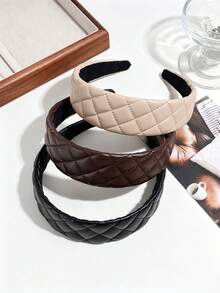 1pc Women's Fashion Vintage Rhombus Pattern PU Leather Headband Suitable For Daily Wear - Multicolor - View 2