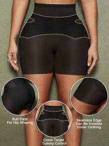 1pc Women's Body Shaping Micro-Sculpting Butt Lift Tummy Control Safety Pants Peach Shape Natural Buttocks Seamless Detachable Butt Pads - Black - View 3