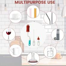 Bottle Brush Tea Cup Multi-Function Standing Brush Silicone Nipple Brush Set Cup Brush 3-In-1 Straw Brush - Multicolor - View 7